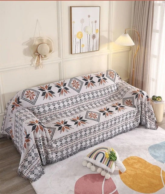 Plaid La Bohème Jacquard, Coton & Polyester, Franges Colorées