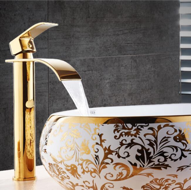 Robinet Cascade en Laiton Doré pour Vasque Salle de Bain