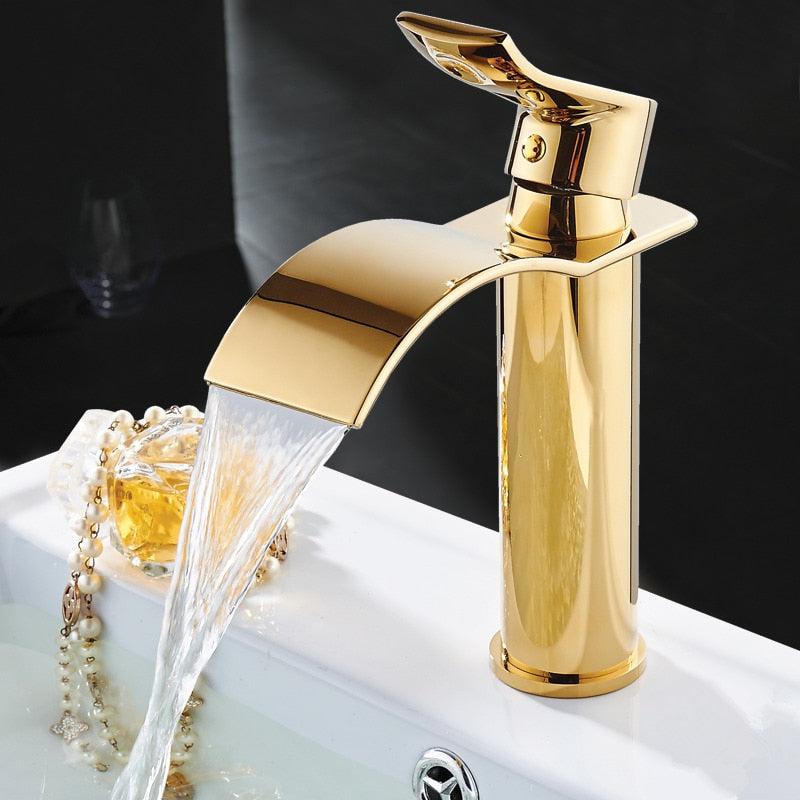 Robinet Cascade en Laiton Doré pour Vasque Salle de Bain
