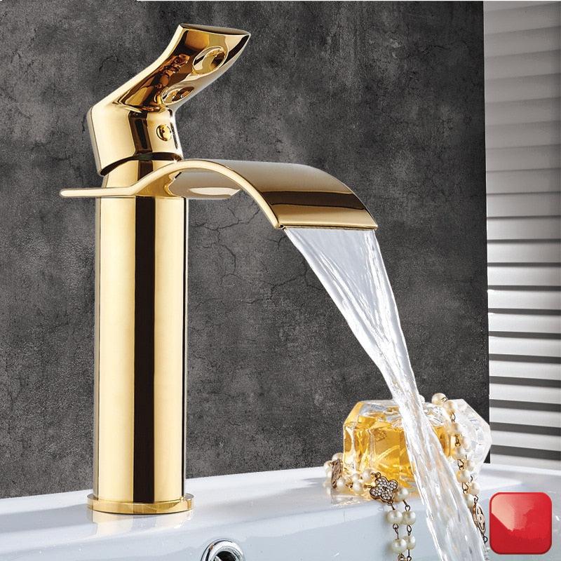 Robinet Cascade en Laiton Doré pour Vasque Salle de Bain