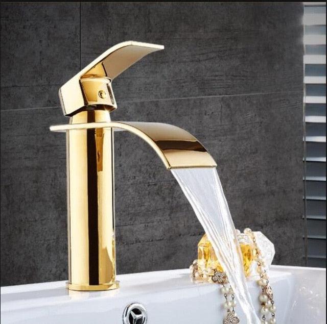 Robinet Cascade en Laiton Doré pour Vasque Salle de Bain