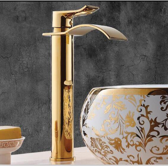 Robinet Cascade en Laiton Doré pour Vasque Salle de Bain