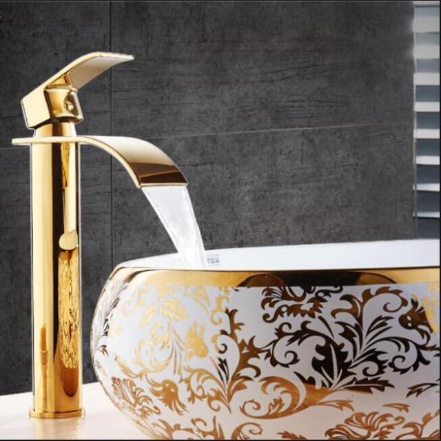 Robinet Cascade en Laiton Doré pour Vasque Salle de Bain