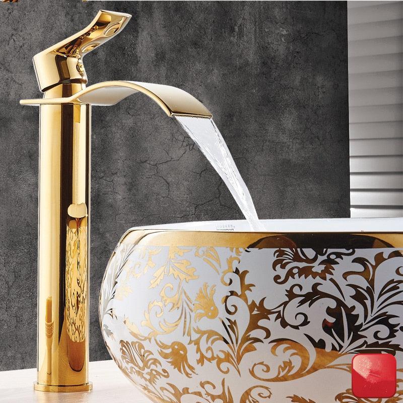 Robinet Cascade en Laiton Doré pour Vasque Salle de Bain