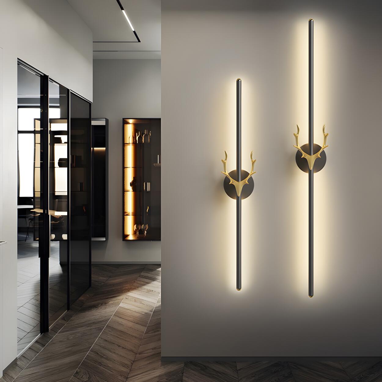 Applique Murale Moderne Noire avec Bois Doré