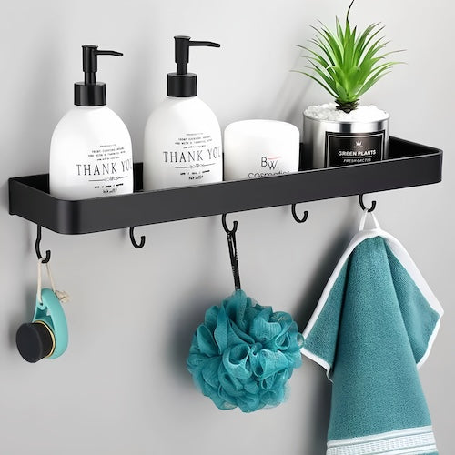 Étagère Murale Salle de Bain Noire Sans Perçage 3 Niveaux