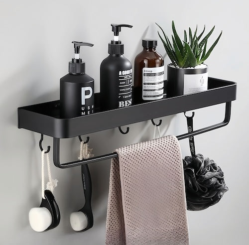 Étagère Murale Salle de Bain Noire Sans Perçage 3 Niveaux