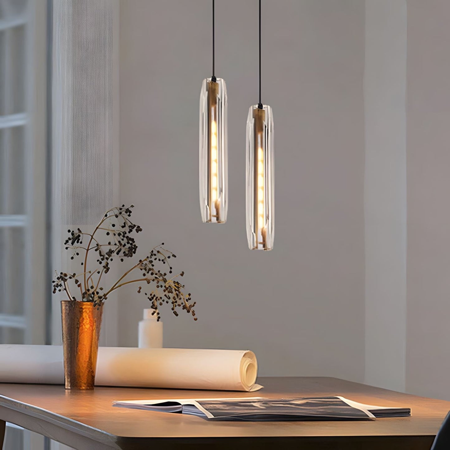 Suspension Moderne Verre K9 Laiton Fumé ou Clair