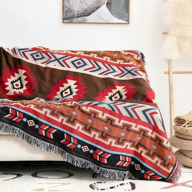 Plaid La Bohème Jacquard, Coton & Polyester, Franges Colorées