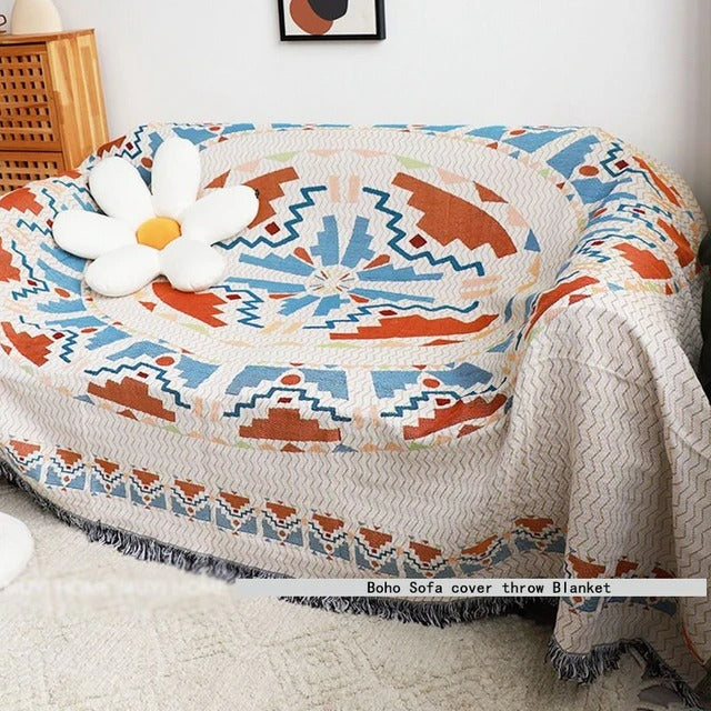 Plaid La Bohème Jacquard, Coton & Polyester, Franges Colorées