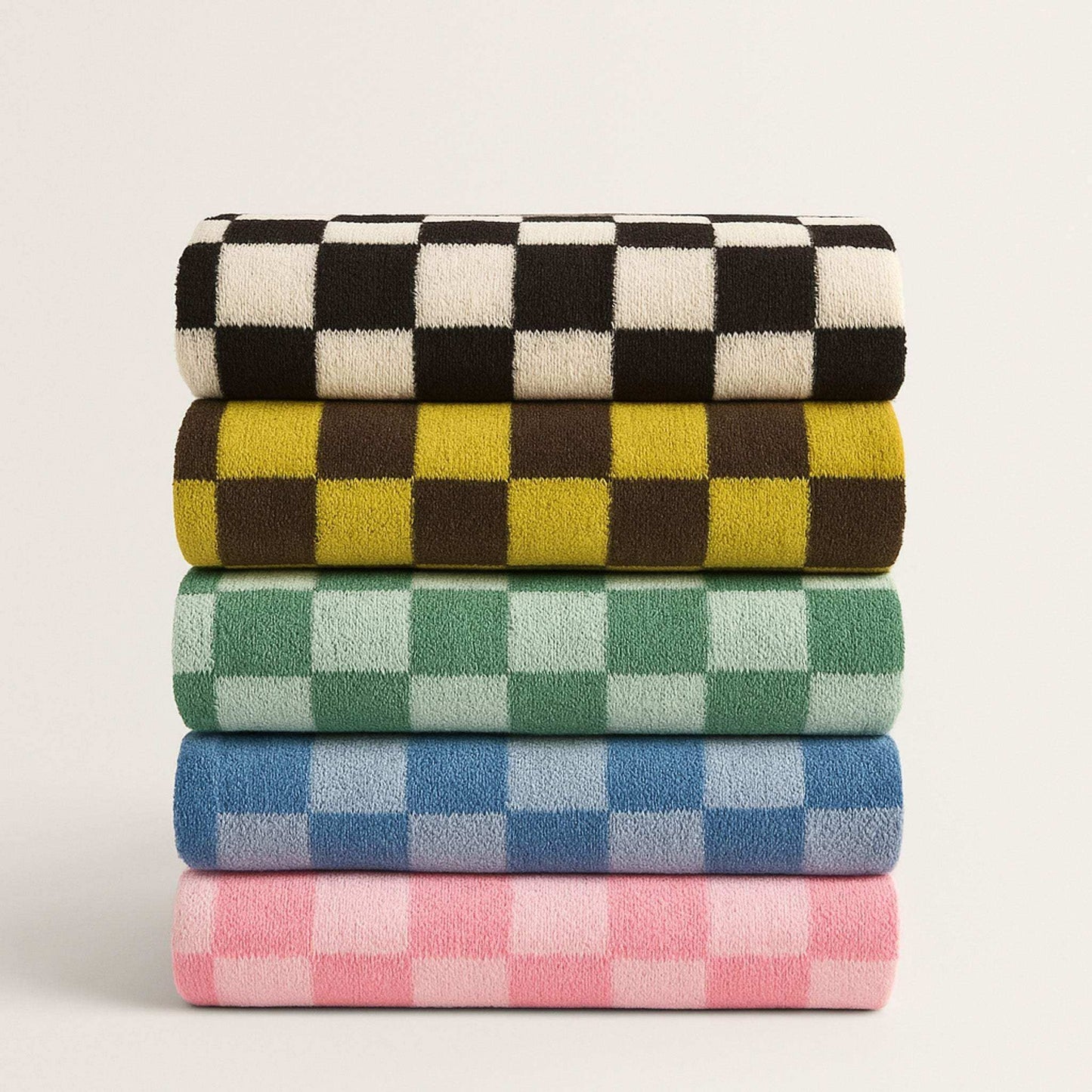 Serviettes de Bain à Carreaux, Douces et Absorbantes
