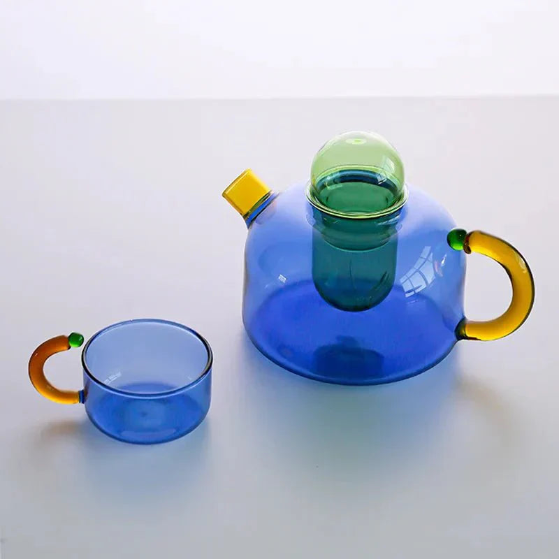 PrismBrew | Bouilloire Élégante et Tasses Translucides - Couleurs Contrastées pour un Infusion Stylée