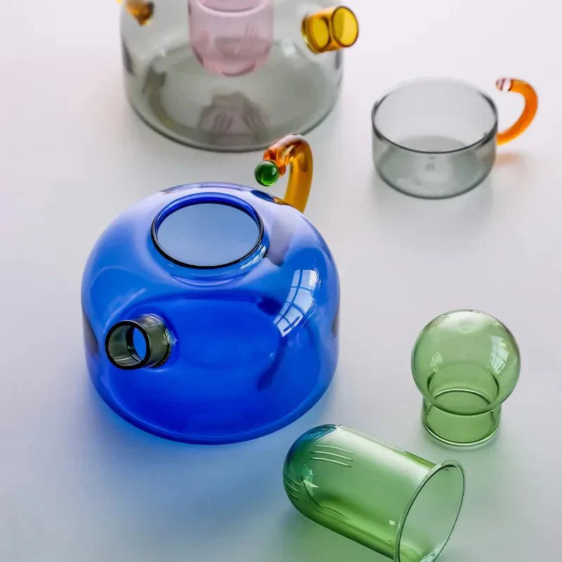PrismBrew | Bouilloire Élégante et Tasses Translucides - Couleurs Contrastées pour un Infusion Stylée