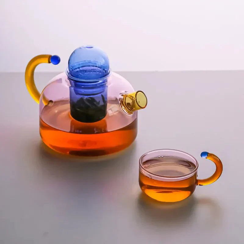 PrismBrew | Bouilloire Élégante et Tasses Translucides - Couleurs Contrastées pour un Infusion Stylée