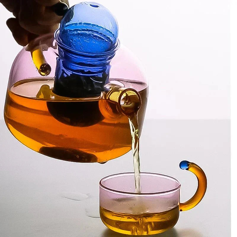 PrismBrew | Bouilloire Élégante et Tasses Translucides - Couleurs Contrastées pour un Infusion Stylée