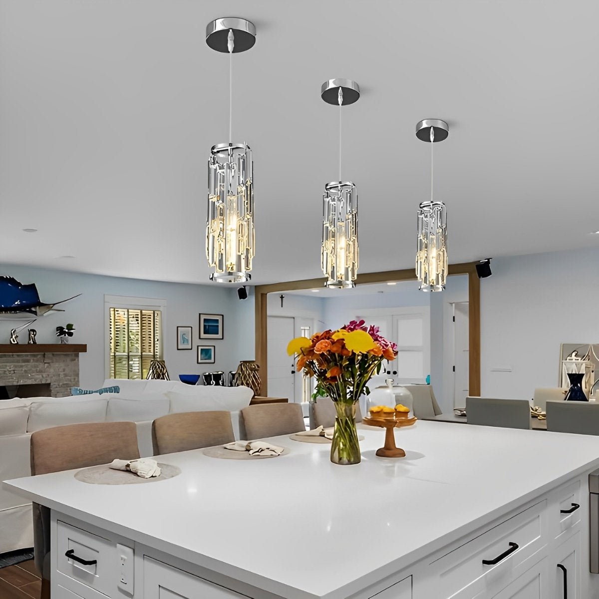Suspension Lustre en Fer et Verre Cristal – Éclairage LED