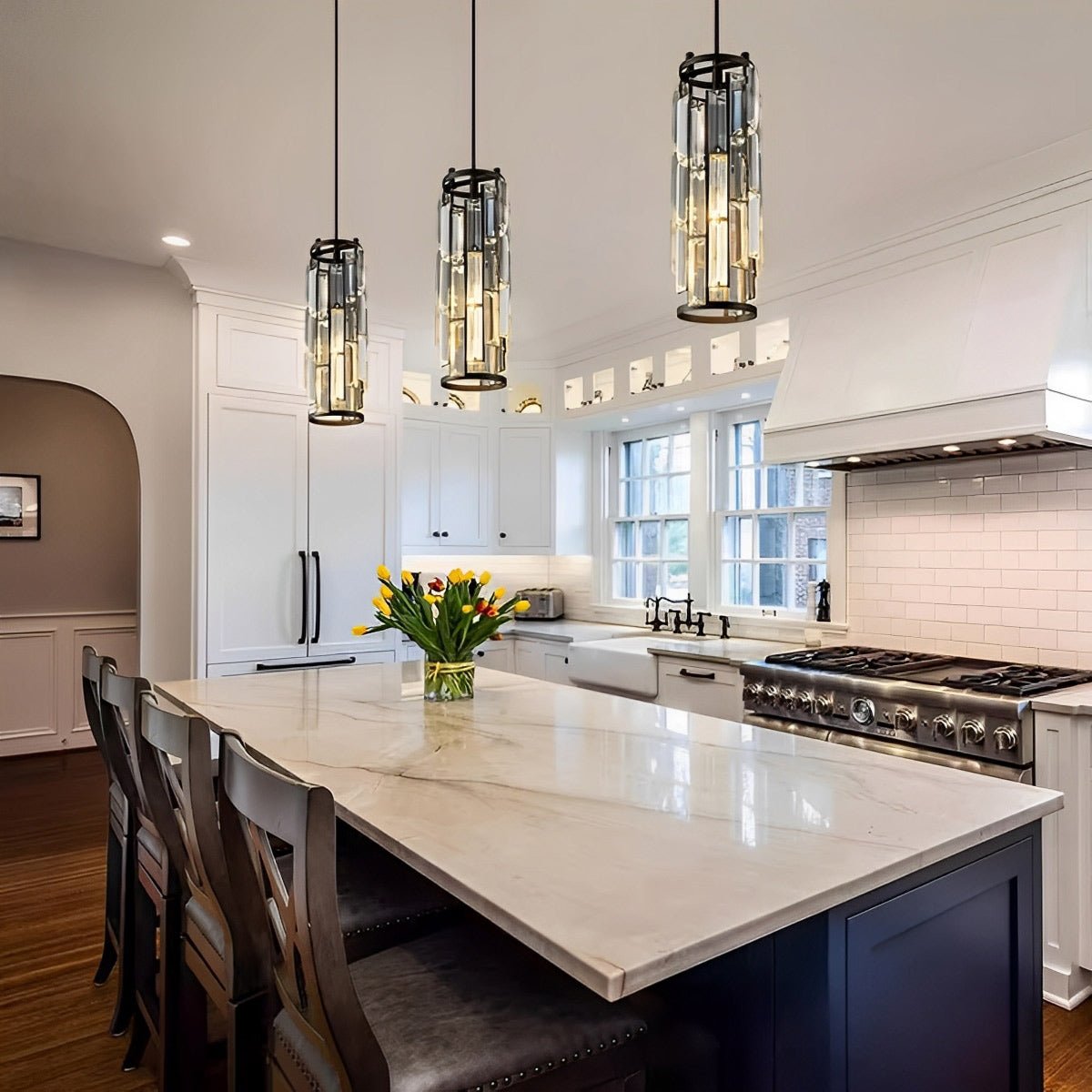 Suspension Lustre en Fer et Verre Cristal – Éclairage LED
