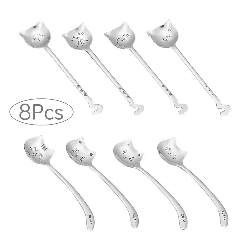Cuillères à café chat kawaii en acier inoxydable – Lot original et mignon