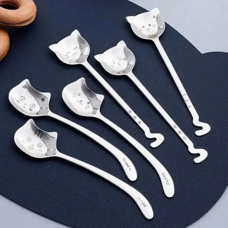Cuillères à café chat kawaii en acier inoxydable – Lot original et mignon