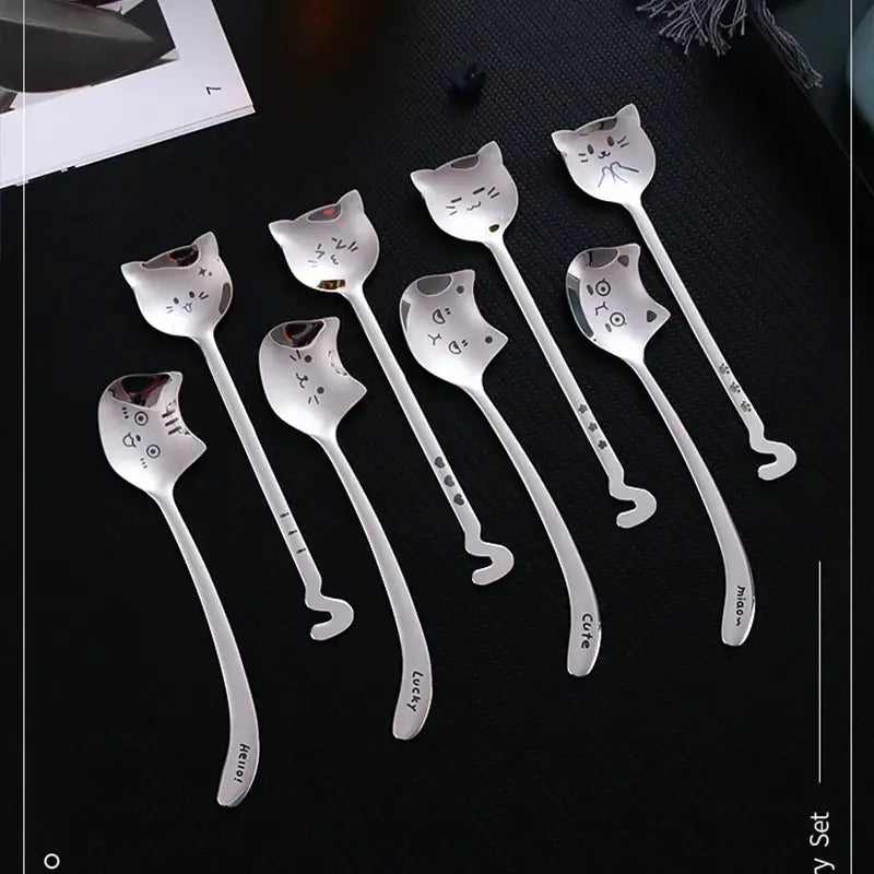 Cuillères à café chat kawaii en acier inoxydable – Lot original et mignon