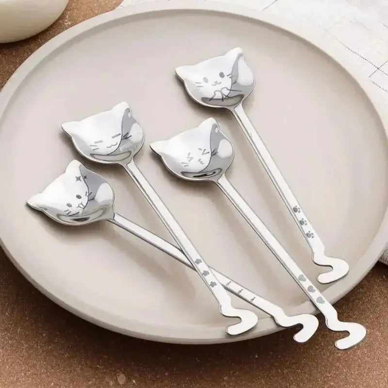 Cuillères à café chat kawaii en acier inoxydable – Lot original et mignon
