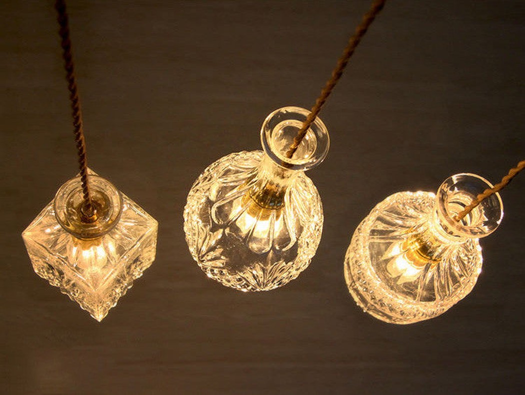 Suspension Art Déco en Verre Taillé et Laiton