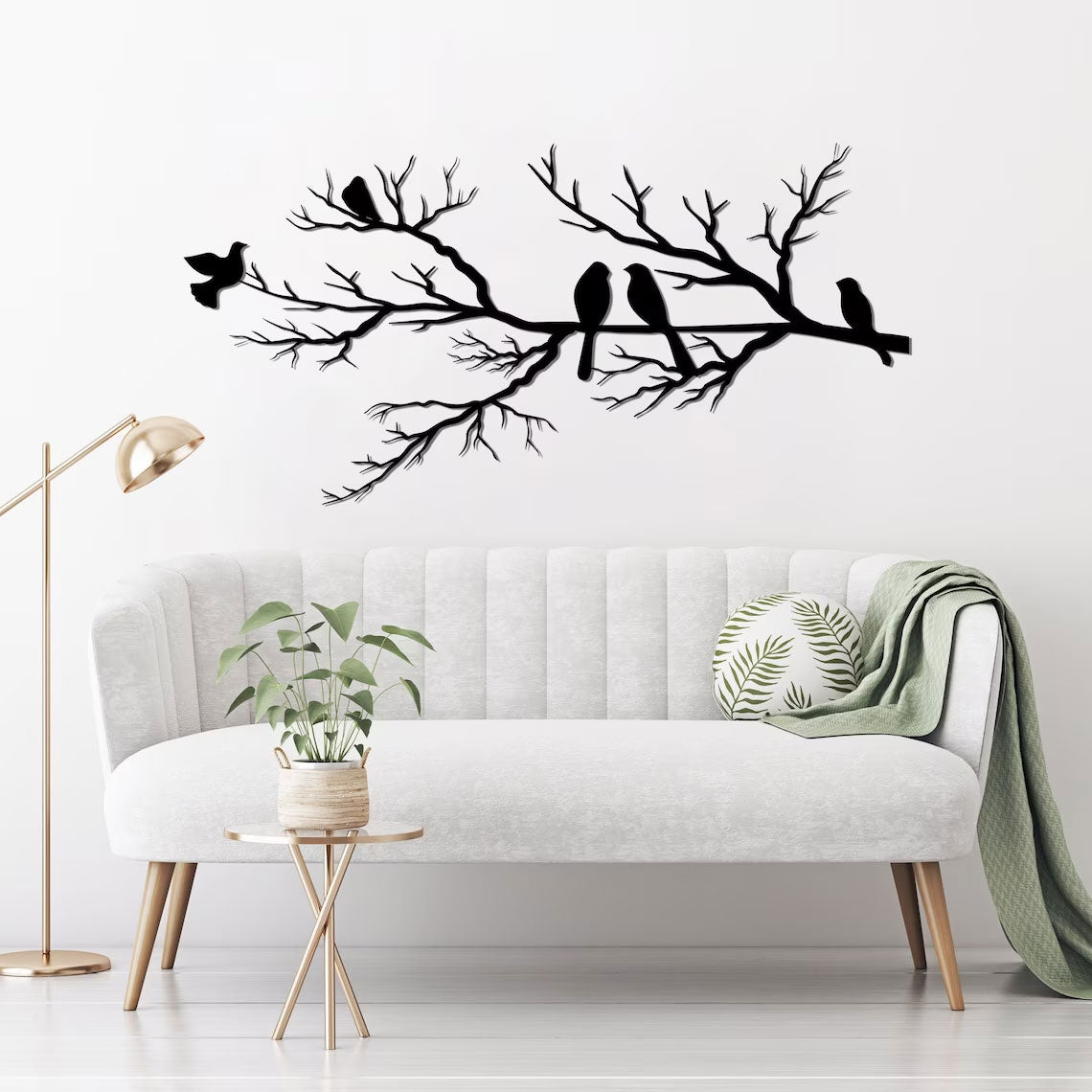 Décoration Murale Métal Oiseaux sur Branche, Noir, 80x34,6cm