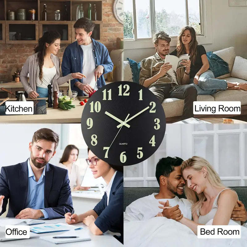 WarmGlow – Horloge Murale Noire Lumineuse et Silencieuse pour une Décoration Élégante