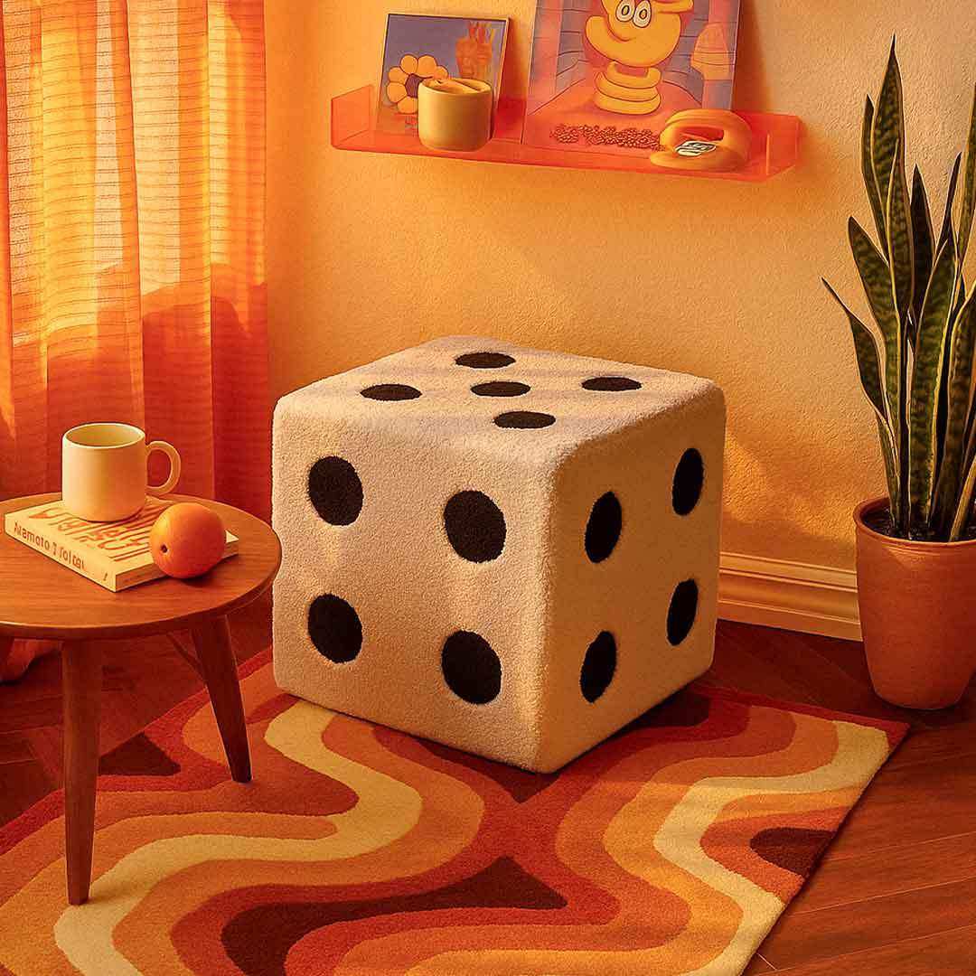 Pouf Dé en Acrylique, Noir ou Blanc, 2 Tailles au Choix