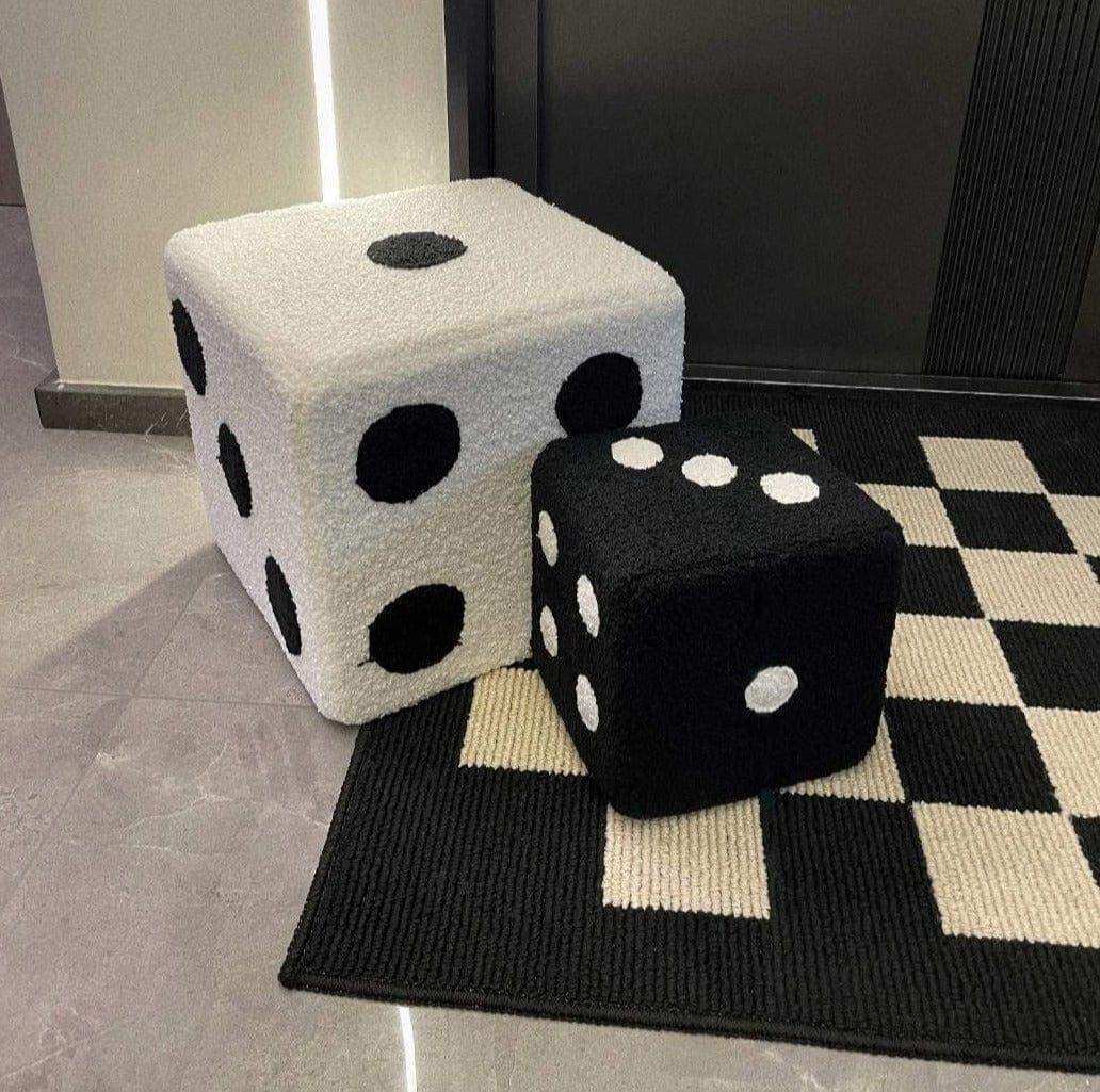 Pouf Dé en Acrylique, Noir ou Blanc, 2 Tailles au Choix
