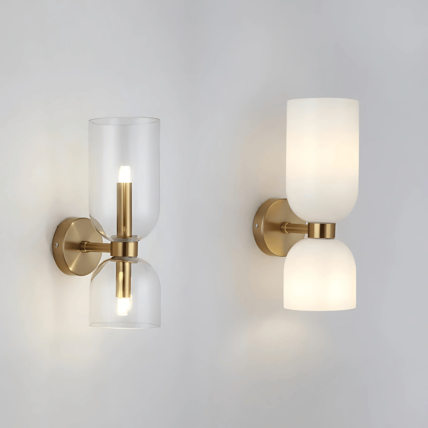 Applique Murale Double, Verre et Laiton, E14 3000K