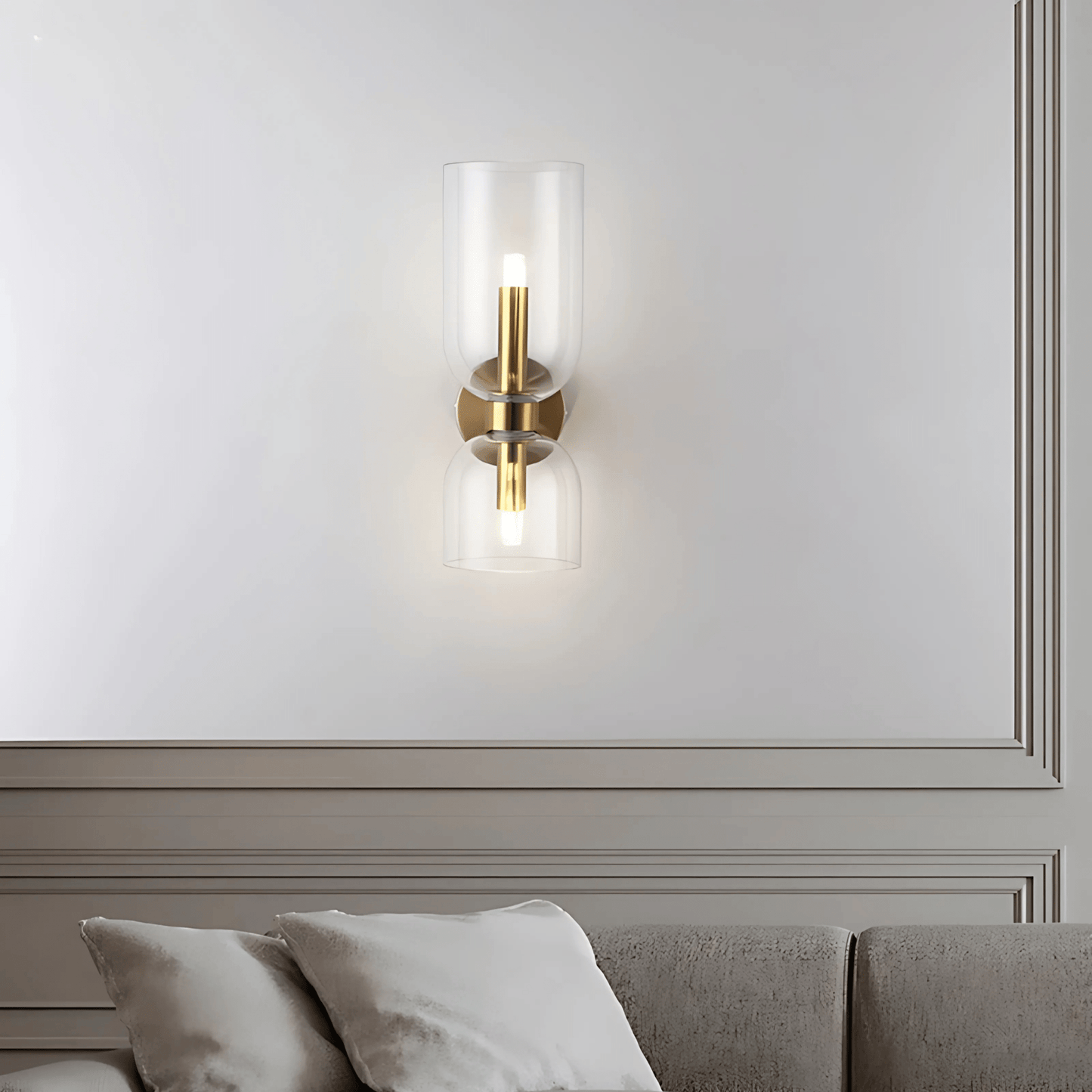 Applique Murale Double, Verre et Laiton, E14 3000K