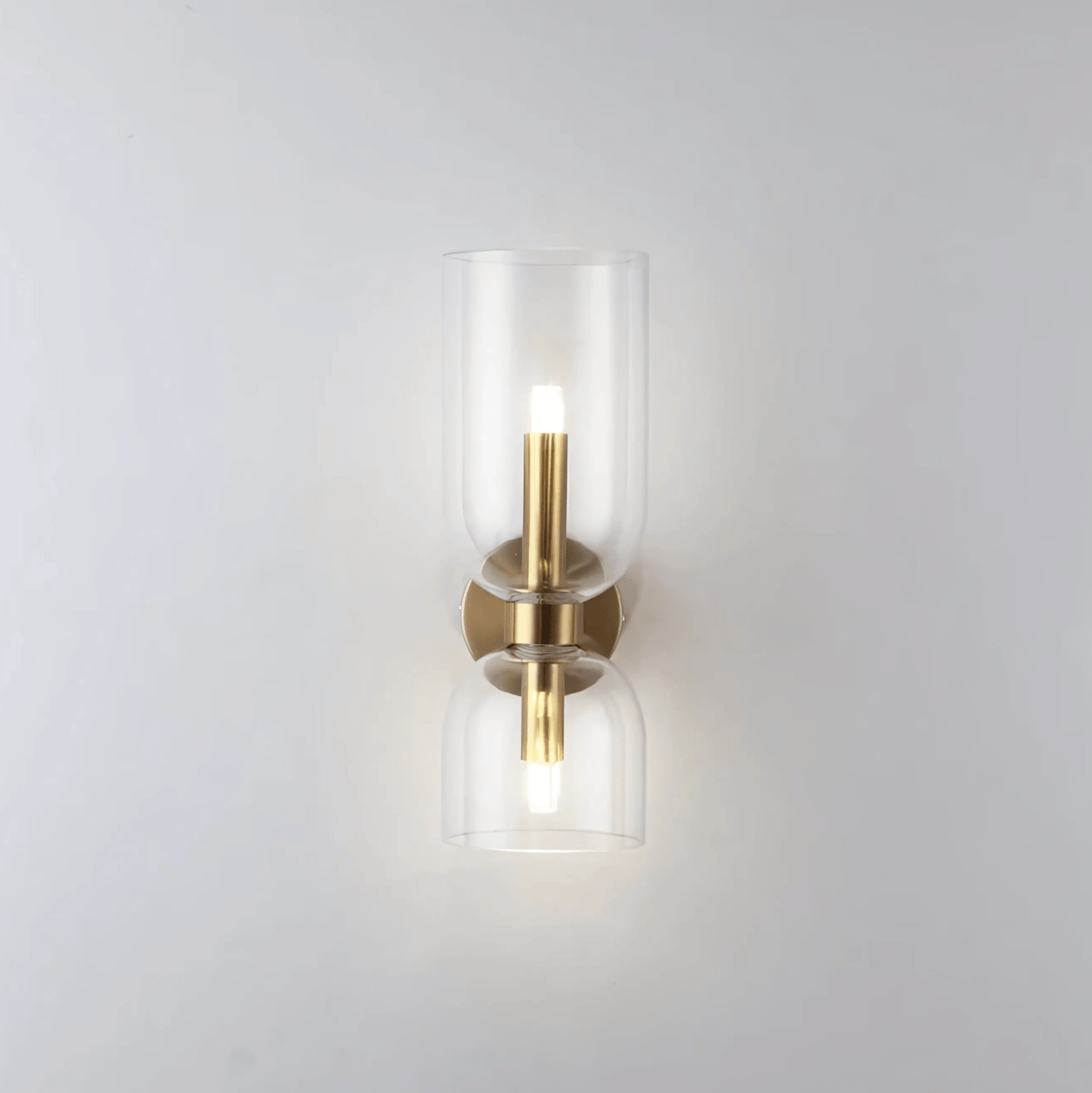 Applique Murale Double, Verre et Laiton, E14 3000K
