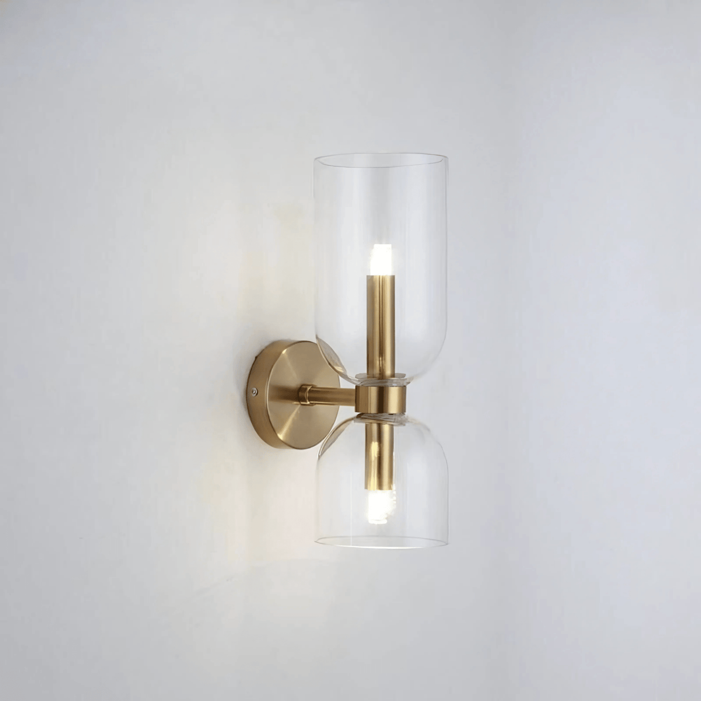 Applique Murale Double, Verre et Laiton, E14 3000K