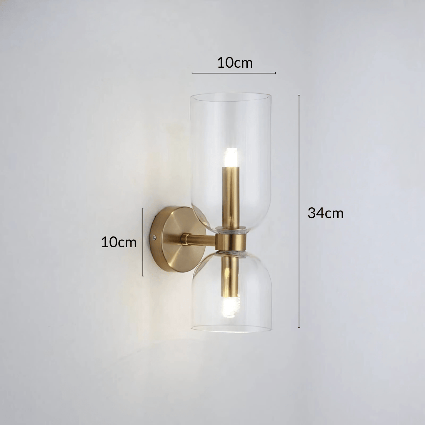 Applique Murale Double, Verre et Laiton, E14 3000K