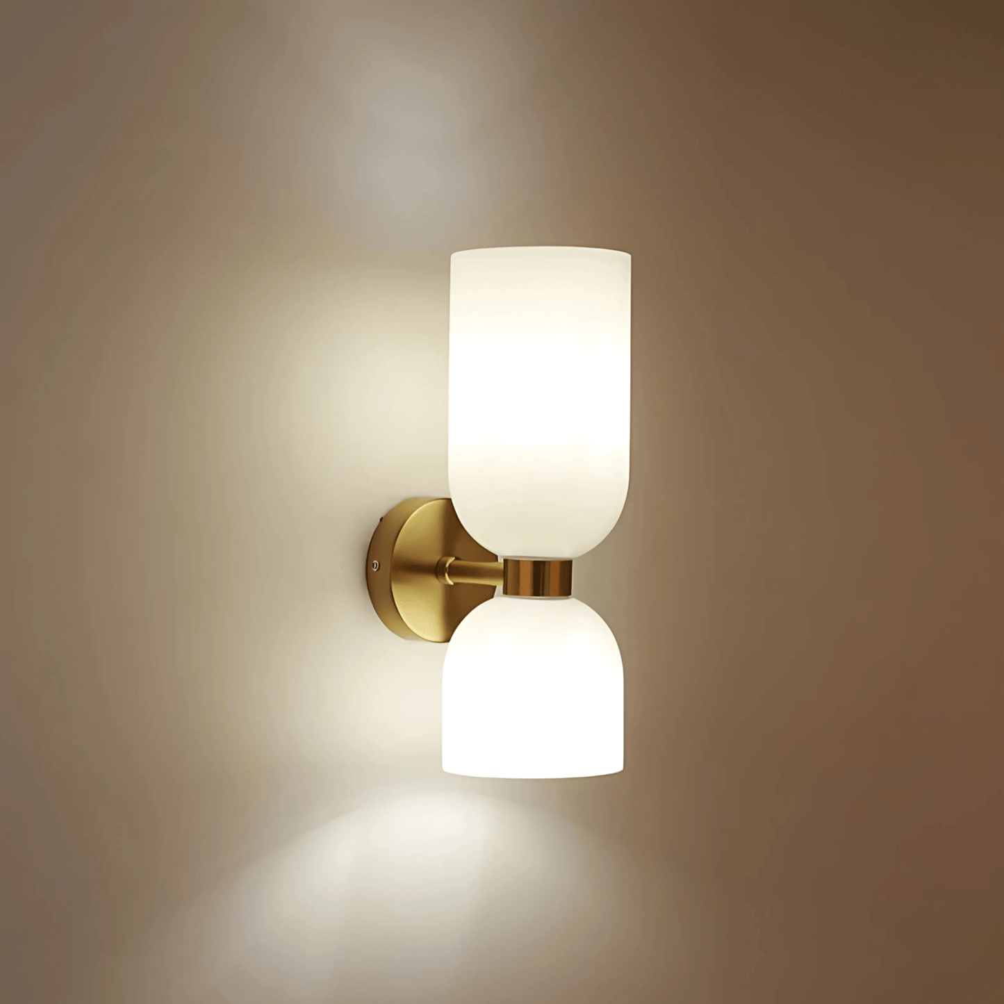 Applique Murale Double, Verre et Laiton, E14 3000K