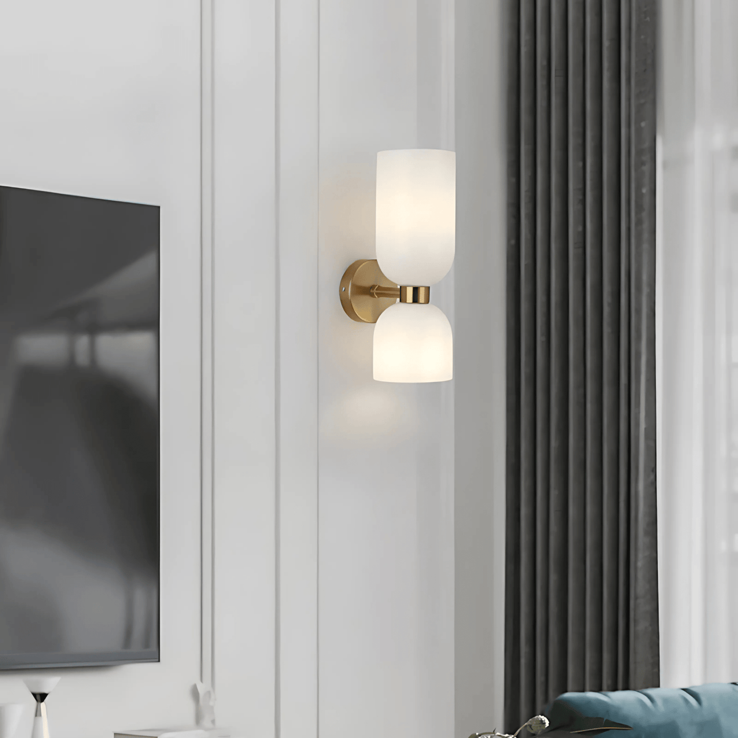 Applique Murale Double, Verre et Laiton, E14 3000K