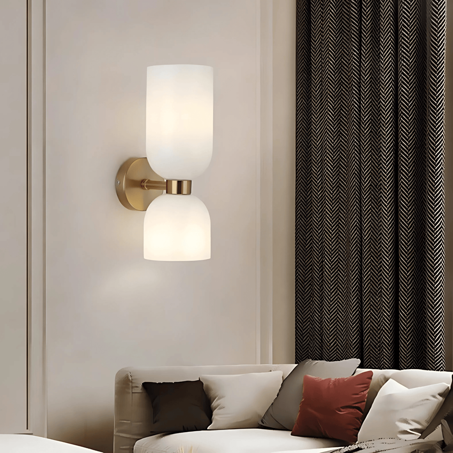Applique Murale Double, Verre et Laiton, E14 3000K