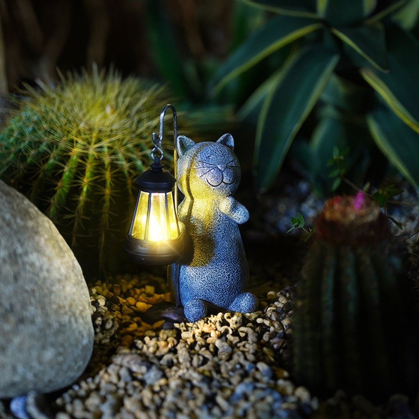 Statue Chat Solaire Lumineux pour Jardin – Décoration Étanche avec Capteur Crépusculaire