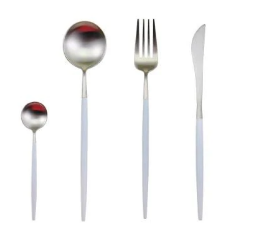 Luxueux ensemble de couverts 24 pièces en acier inoxydable or-argent - Elégance et raffinement