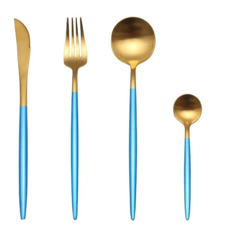 Luxueux ensemble de couverts 24 pièces en acier inoxydable or-argent - Elégance et raffinement