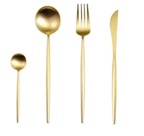 Luxueux ensemble de couverts 24 pièces en acier inoxydable or-argent - Elégance et raffinement