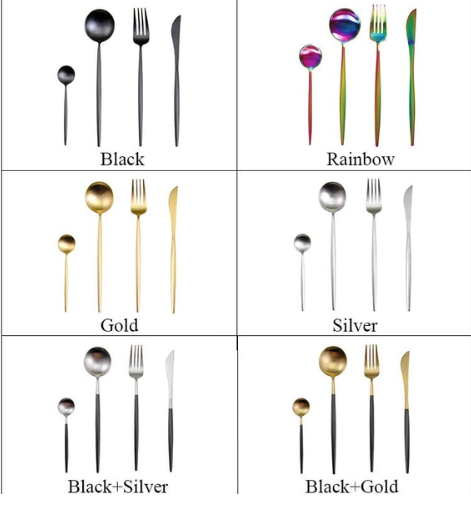 Luxueux ensemble de couverts 24 pièces en acier inoxydable or-argent - Elégance et raffinement