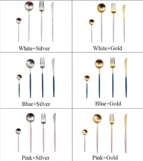 Luxueux ensemble de couverts 24 pièces en acier inoxydable or-argent - Elégance et raffinement