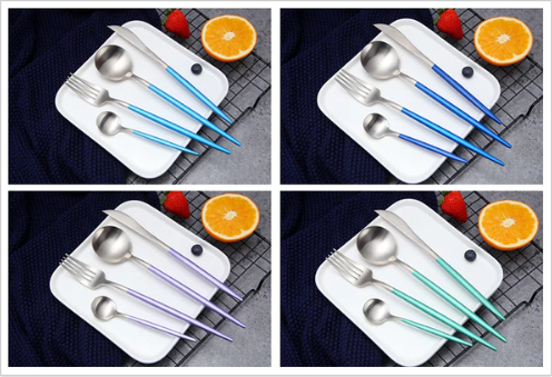 Luxueux ensemble de couverts 24 pièces en acier inoxydable or-argent - Elégance et raffinement
