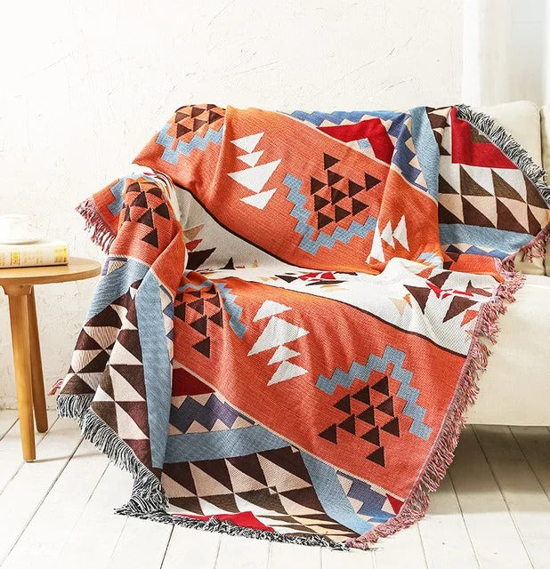 Plaid La Bohème Jacquard, Coton & Polyester, Franges Colorées