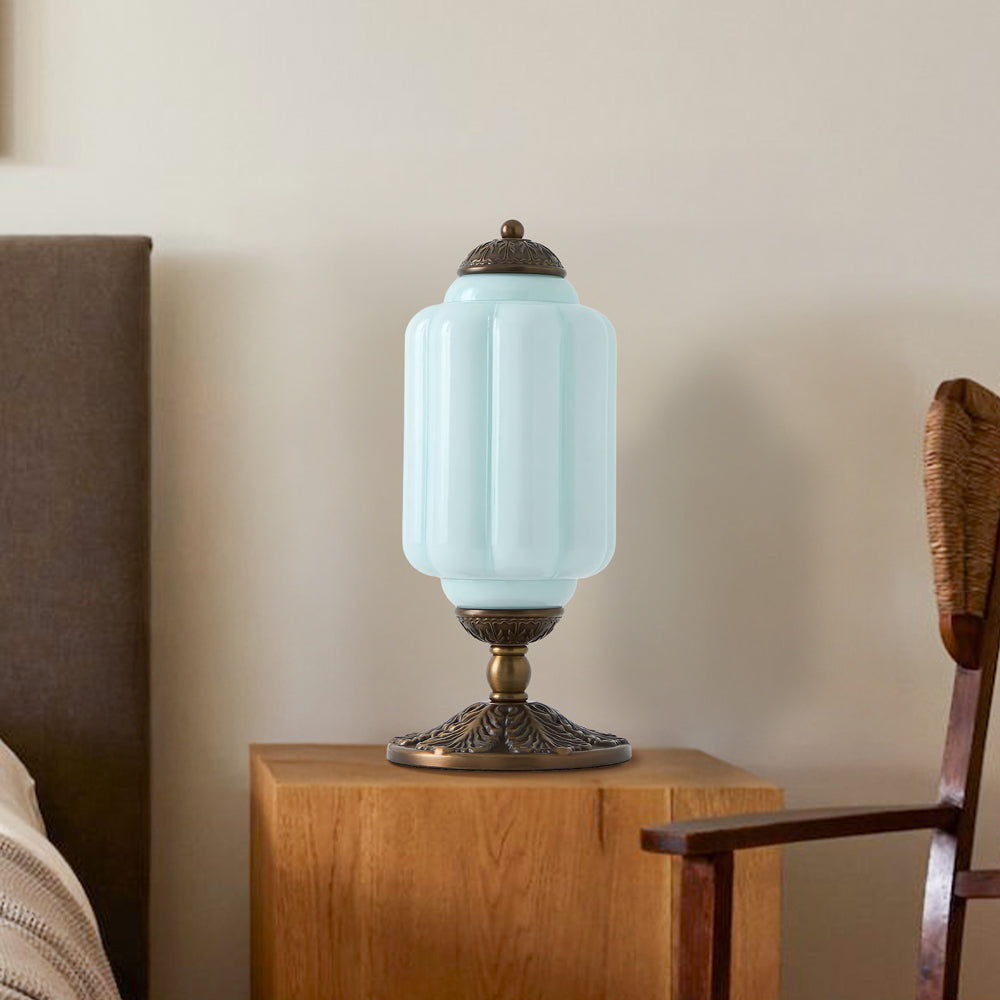 Lampe Eloise Vintage en Verre Opalin, Laiton Sculpté, H38cm