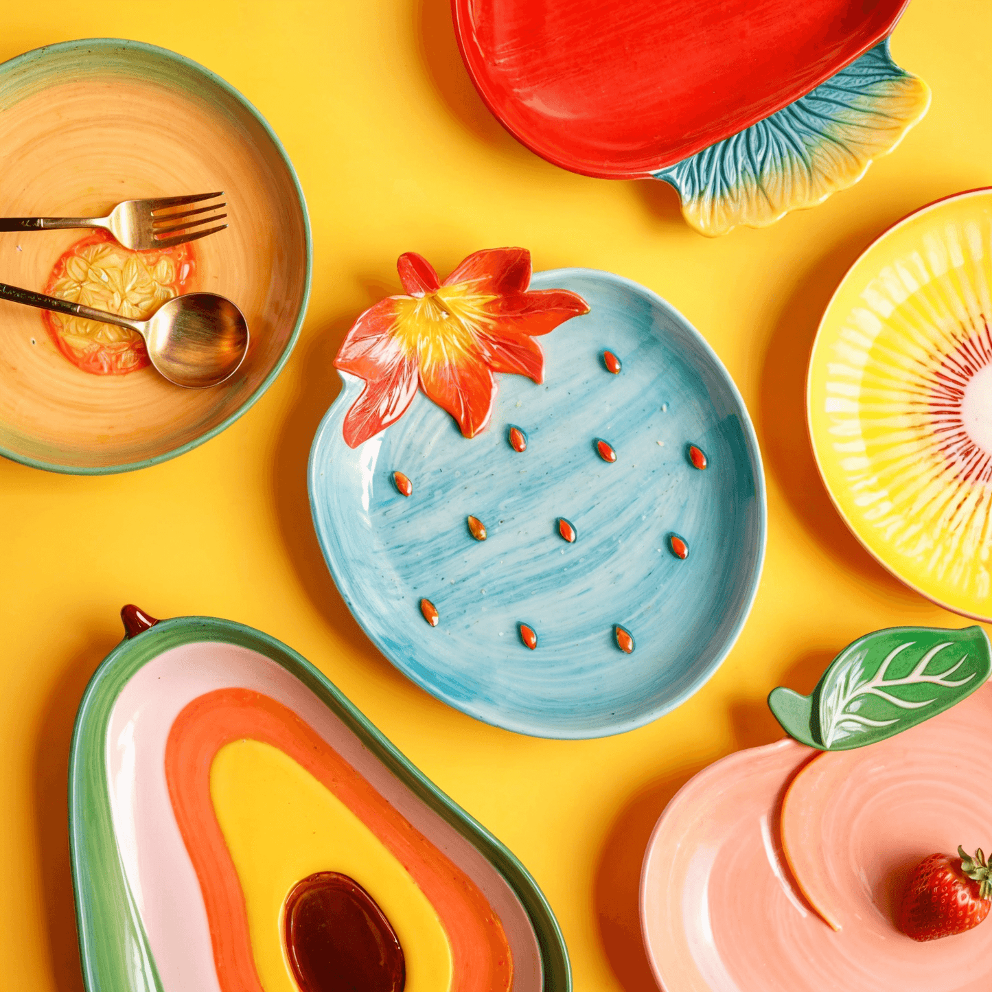 Assiettes Fruits en Céramique – Vaisselle Colorée