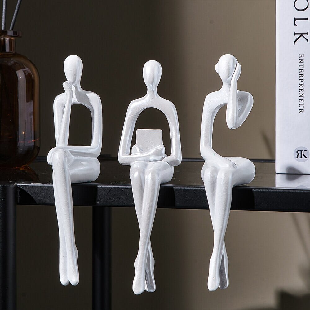 Sculpture Décorative Abstraite Penseur Contemporain (Ensemble de 3 Pièces)