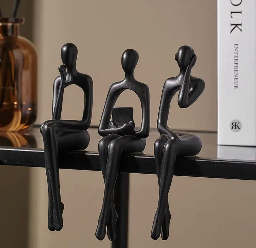 Sculpture Décorative Abstraite Penseur Contemporain (Ensemble de 3 Pièces)